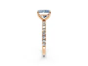 Solitaire Engagement Ring Setting for Fancy Blue Radiant Cut Center with Micro Pave Band and Prong Head in Rose Gold