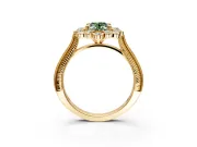 Milgrain Halo Engagement Ring Setting for Fancy Green Oval Center with Bezel Point Accents and Prong Head in Yellow Gold