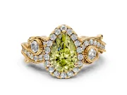 Milgrain Halo Engagement Ring Setting for Fancy Yellow Pear-Shaped Center with Shoulder Bezels and Prong Head in Yellow Gold