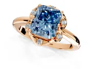 Floral Frame Engagement Ring Setting for Fancy Blue Radiant Cut Center with Accent Clusters and Prong Head in Rose Gold