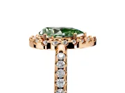 Pave Halo Engagement Ring Setting for Fancy Green Pear-Shaped Center with Single Row Pave Band and Prong Head in Rose Gold