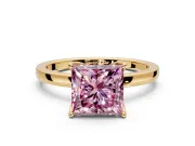 Solitaire Engagement Ring Setting for Fancy Pink Princess Cut Center with Thin Rounded Plain Band and Prong Head in Yellow Gold