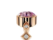 Milgrain Bezel Engagement Ring Setting for Fancy Pink Round Cut Center with Marquise Stations and Bezel Head in Rose Gold