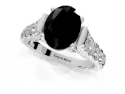 Solitaire Engagement Ring Setting for Fancy Black Oval Center with Pave Cathedral Shoulders and Prong Head in White Gold