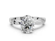 Solitaire Engagement Ring Setting for Oval Center with Carved Leaf Shoulders and Prong Head in Platinum