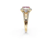 Halo Engagement Ring Setting for Fancy Pink Radiant Cut Center with Two-Strand Split Shank and Prong Head in Yellow Gold