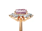Small-Accent Cluster Halo Engagement Ring Setting for Fancy Pink Princess Cut Center with Plain Band and Prong Head in Rose Gold