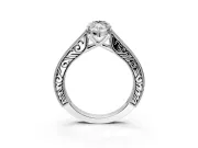 Solitaire Engagement Ring Setting for Marquise Center with Engraved Pave Band and Prong Head in Platinum