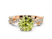 Solitaire Engagement Ring Setting for Fancy Yellow Round Cut Center with Bar-Station Pave Twist and Prong Head in Rose Gold