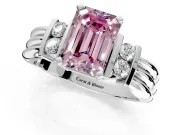 Solitaire Engagement Ring Setting for Fancy Pink Emerald Cut Center with Grooved Bar Accent Band and Prong Head in Platinum