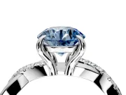 Solitaire Engagement Ring Setting for Fancy Blue Round Cut Center with Half-Pave Crossover Band and Prong Head in White Gold