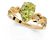 Leaf Engagement Ring Setting for Fancy Yellow Pear-Shaped Center with Milgrain Accent Band and Prong Head in Yellow Gold