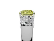 3 Stone Engagement Ring Setting for Fancy Yellow Cushion Cut Center with Raised Basket Heads and Prong Head in Platinum