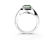 Bezel-Framed Halo Engagement Ring Setting for Fancy Green Asscher Cut Center with Pave Band and Prong Head in White Gold