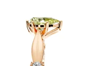 Solitaire Engagement Ring Setting for Fancy Yellow Pear-Shaped Center with Carved Leaf Shoulders and Prong Head in Rose Gold