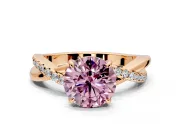 Crossover Engagement Ring Setting for Fancy Pink Round Cut Center with Pave and Plain Strands and Prong Head in Rose Gold