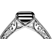 Solitaire Engagement Ring Setting for Fancy Black Asscher Cut Center with Engraved Pave Band and Prong Head in White Gold
