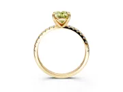 Solitaire Engagement Ring Setting for Fancy Yellow Oval Center with Fine Pave Narrow Band and Prong Head in Yellow Gold