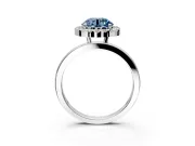 Halo Engagement Ring Setting for Fancy Blue Round Cut Center with Thin Plain Band and Prong Head in White Gold