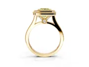 Halo Engagement Ring Setting for Fancy Yellow Princess Cut Center with Milgrain Frame, Pave Band and Prong Head in Yellow Gold