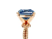 Solitaire Engagement Ring Setting for Fancy Blue Asscher Cut Center with Twist Band and Bead Prong Head in Rose Gold