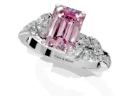 Solitaire Engagement Ring Setting for Fancy Pink Emerald Cut Center with Marquise Accent Twist Band and Prong Head in White Gold