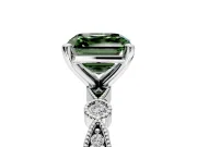 Solitaire Engagement Ring Setting for Fancy Green Asscher Cut Center with Milgrain Bezel Accents and Prong Head in Platinum