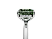Hidden Halo Engagement Ring Setting for Fancy Green Asscher Cut Center with Thin Rounded Band and Prong Head in Sterling Silver