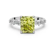 Solitaire Engagement Ring Setting for Fancy Yellow Radiant Cut Center with Trailing Leaf Accent Band and Prong Head in White Gold