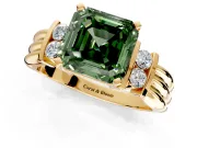 Solitaire Engagement Ring Setting for Fancy Green Asscher Cut Center with Grooved Bar Accent Band and Prong Head in Yellow Gold