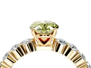Shared-Prong Engagement Ring Setting for Fancy Yellow Oval Center with Graduated Accents and Prong Head in Yellow Gold