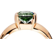 Tension Engagement Ring Setting for Fancy Green Radiant Cut Center with Wide Flat Band and Tension Head in Rose Gold