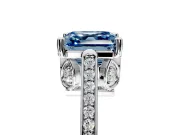 Cathedral Engagement Ring Setting for Fancy Blue Asscher Cut Center with Antique-Style Pave Band and Prong Head in Sterling Silver