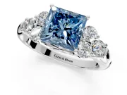 Cluster Engagement Ring Setting for Fancy Blue Princess Cut Center with Round Cut Accent Frame and Prong Head in Sterling Silver