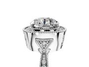 Halo Engagement Ring Setting for Round Cut Center with Milgrain Rim, Pave Band and Prong Head in Platinum
