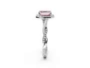 Halo Engagement Ring Setting for Fancy Pink Asscher Cut Center with Twist Band and Prong Head in Platinum