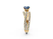 Solitaire Engagement Ring Setting for Fancy Blue Cushion Cut Center with Woven 3-Strand Pave Band and Prong Head in Yellow Gold