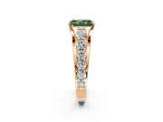 Solitaire Engagement Ring Setting for Fancy Green Radiant Cut Center with Graduated Shared Prongs and Prong Head in Rose Gold