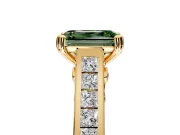Solitaire Engagement Ring Setting for Fancy Green Emerald Cut Center with Channel Band and Double Claw Prong Head in Yellow Gold