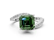 Solitaire Engagement Ring Setting for Fancy Green Asscher Cut Center with Pave Bypass Swirl Band and Prong Head in White Gold