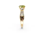 3 Stone Engagement Ring Setting for Fancy Yellow Round Cut Center with Pave Split Shank and Prong Head in Yellow Gold