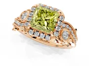 Bypass Halo Engagement Ring Setting for Fancy Yellow Princess Cut Center with Bezel Accents, Milgrain and Prong Head in Rose Gold