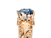 Solitaire Engagement Ring Setting for Fancy Blue Heart-Shaped Center with Filigree Accent Basket and Prong Head in Rose Gold