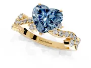 Solitaire Engagement Ring Setting for Fancy Blue Heart-Shaped Center with Bar-Station Pave Twist and Prong Head in Yellow Gold