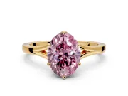 Solitaire Engagement Ring Setting for Fancy Pink Oval Center with Plain Split Shank and Prong Head in Yellow Gold