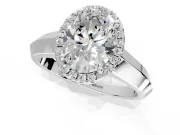 Halo Engagement Ring Setting for Oval Center with Knife Ridge Cathedral Band and Prong Head in Platinum