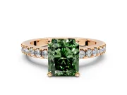Solitaire Engagement Ring Setting for Fancy Green Radiant Cut Center with Single Row Accent Band and Prong Head in Rose Gold