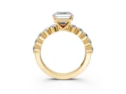 Shared-Prong Engagement Ring Setting for Asscher Cut Center with Graduated Accents and Prong Head in Yellow Gold