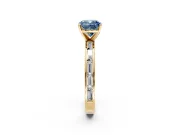 Solitaire Engagement Ring Setting for Fancy Blue Cushion Cut Center with Channel Baguette Band and Prong Head in Yellow Gold