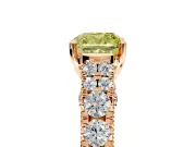 Solitaire Engagement Ring Setting for Fancy Yellow Cushion Cut Center with Pave Cathedral Shoulders and Prong Head in Rose Gold